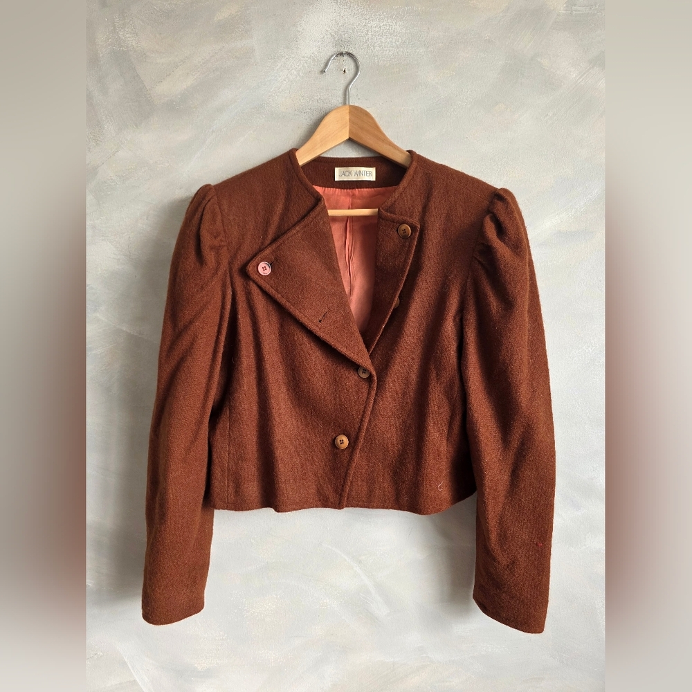 Rust Color Vtg Crop Wool Blazer Puff Sleeve Sz 12 Jack Winter
